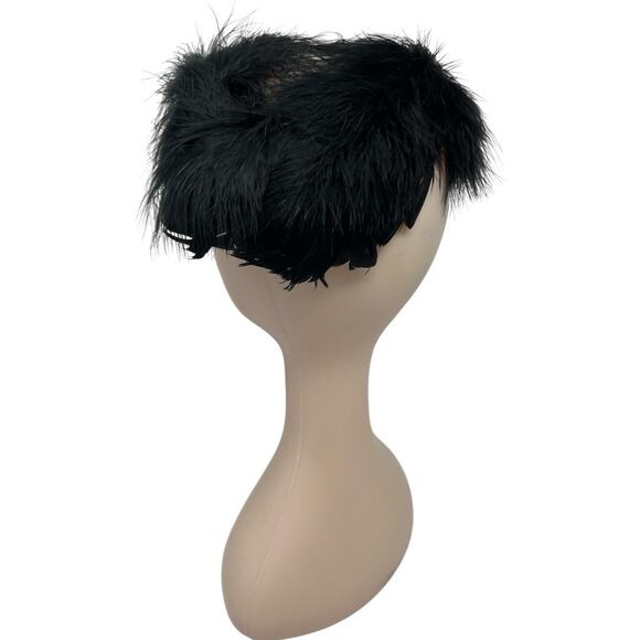Vintage 1950s Black Feather Halo Hat Open Crown Cocktail Fascinator main image 6